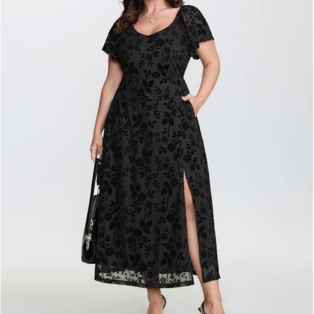 Bloomchic Velvet Burnout Maxi Dress Size 28 Pockets Floral Whimsigoth Witchy NEW